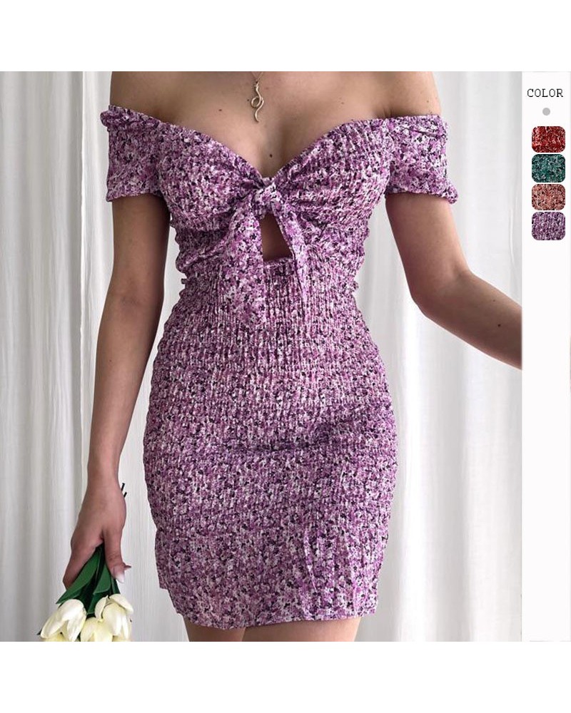 Falda anudada con escote de una línea Falda sexy estampada de primavera y verano $32.29 Vestido