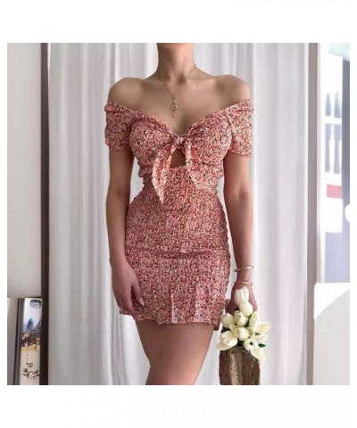 Falda anudada con escote de una línea Falda sexy estampada de primavera y verano $32.29 Vestido