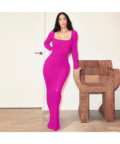 Vestido de manga larga ajustado con cuello en U de moda $26.80 Vestido