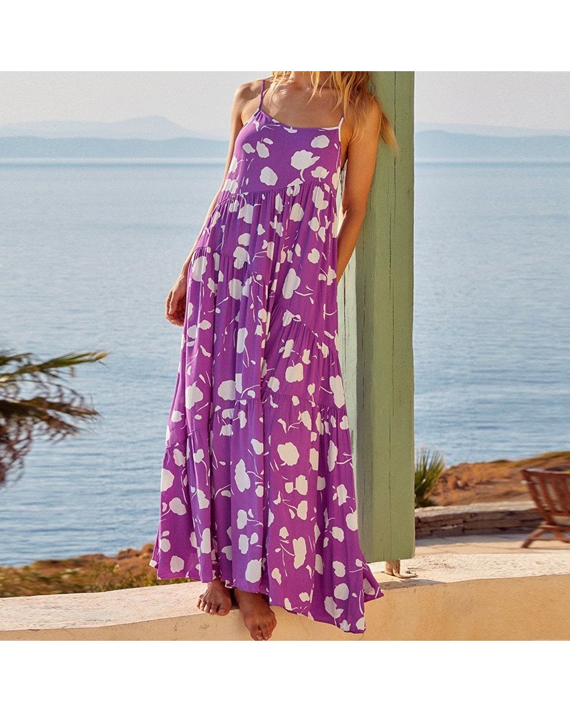 Vestido estampado con tirantes, vestido largo de playa para vacaciones $34.09 Vestido