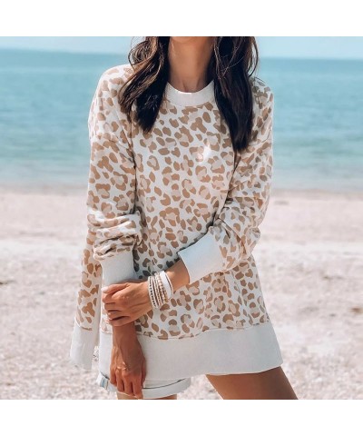 Jersey de temperamento, camisa holgada de manga larga con estampado de leopardo, cuello redondo, parte inferior de punto de r...