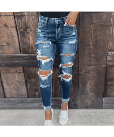 Pantalones pitillo de mezclilla rasgados elásticos, ajustados y a la moda, con temperamento $35.71 Jeans para mujeres