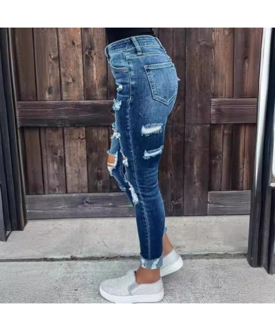 Pantalones pitillo de mezclilla rasgados elásticos, ajustados y a la moda, con temperamento $35.71 Jeans para mujeres