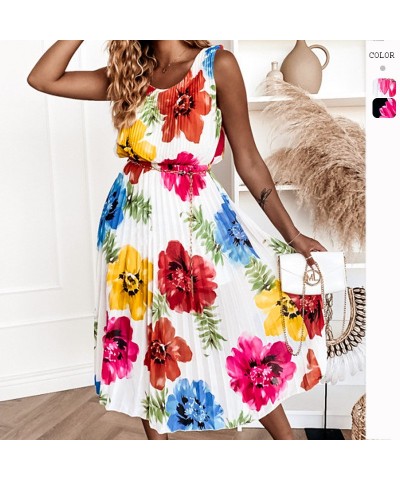 Vestido de vacaciones estampado con hombros descubiertos, falda larga sin mangas y dobladillo completo $31.43 Vestido