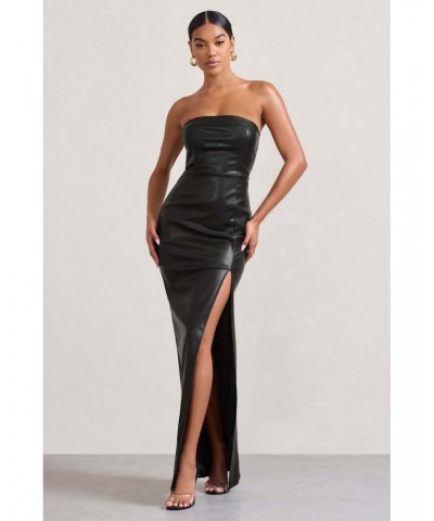 Vestido sexy sin cámara para mujer con hombros descubiertos y largo de piel sintética $31.46 Vestido