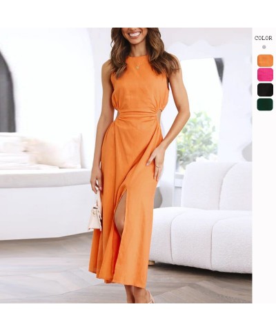 Vestido Falda de mujer con abertura que abraza la cadera y temperamento de color sólido con cuello redondo a la moda y sexy $...