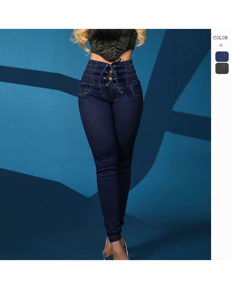 Vaqueros pitillo con cordón y botones de tiro alto $33.80 Jeans para mujeres