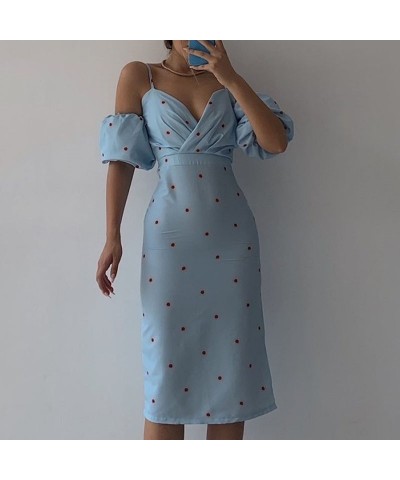 Vestido de manga abullonada con tirantes y estampado fresco de primavera y verano $27.66 Vestido