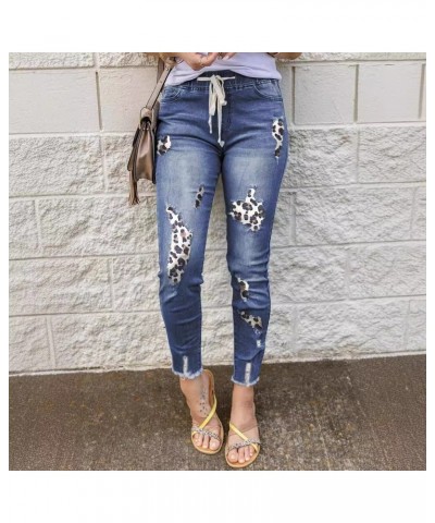 Pantalones de pitillo vaqueros ajustados con cintura elástica y parche con estampado de leopardo personalizado $27.95 Jeans p...