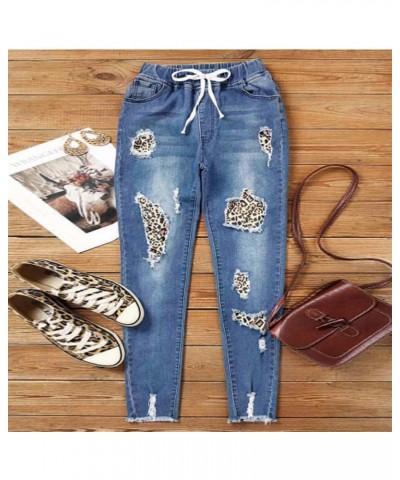 Pantalones de pitillo vaqueros ajustados con cintura elástica y parche con estampado de leopardo personalizado $27.95 Jeans p...