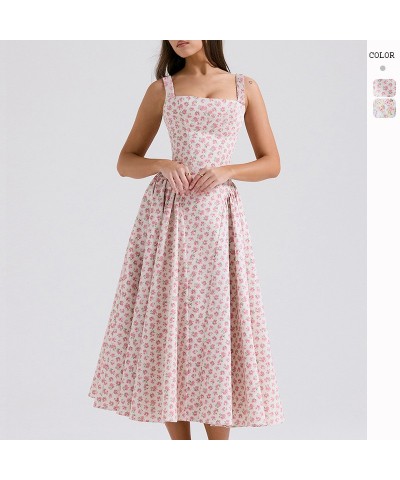 Vestido de falda amplia estilo francés elegante con estampado floral y espalda descubierta $37.67 Vestido