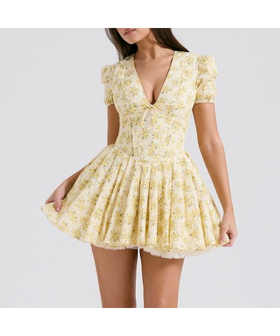 Falda acampanada para niña con cintura y manga abombada floral dulce francés $35.88 Vestido