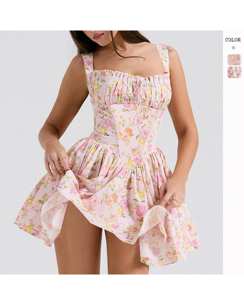 Vestido sexy con tirantes florales, corte ajustado, falda esponjosa estilo ballet $38.22 Vestido