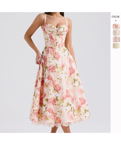 Falda larga con tirantes florales adelgazantes, estilo suave, floral, con temperamento $41.41 Vestido