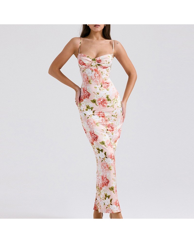 Vestido largo con tirantes, sexy, envuelto en el busto, con estampado floral $32.89 Vestido