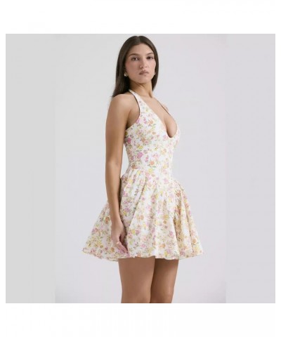 Mini vestido sexy sin espalda con cuello halter de estilo pastoral dulce $37.45 Vestido