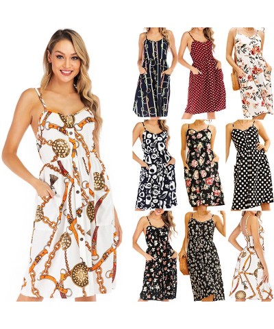 Vestido sexy estampado sin mangas sin espalda falda con tirantes $7.58 Vestido