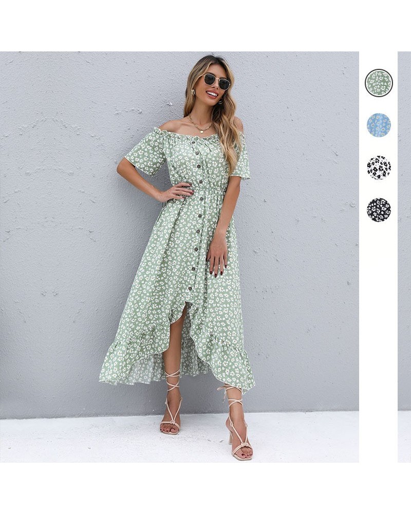 Falda floral de manga corta, vestido irregular de un solo hombro. $37.58 Vestido