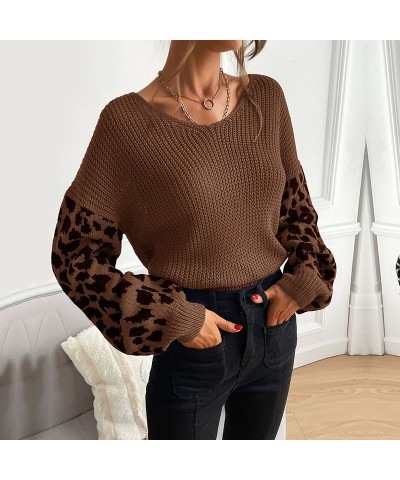 Jersey fino de punto con cuello redondo y estampado de leopardo $32.18 Suéter femenino