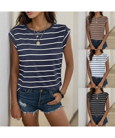 Camiseta a rayas sin mangas de moda. $17.88 Camiseta femenina