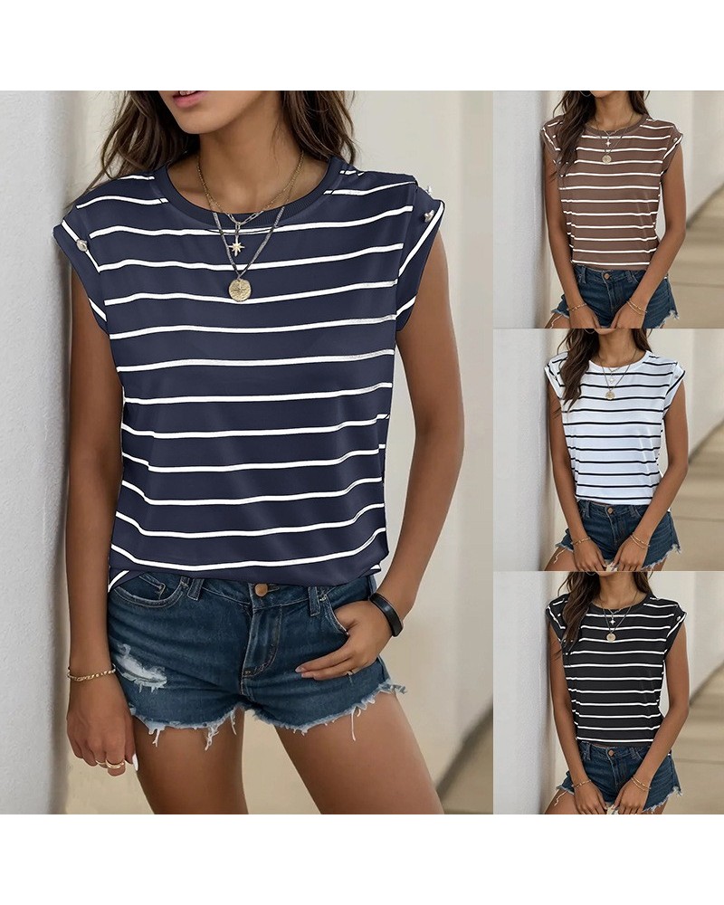 Camiseta a rayas sin mangas de moda. $17.88 Camiseta femenina