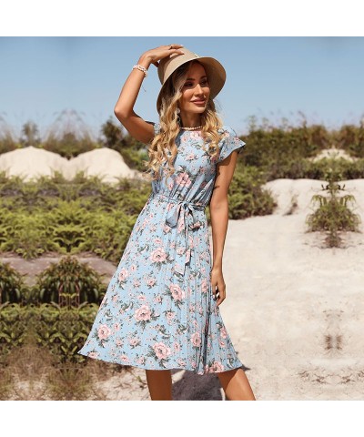 Vestido de vacaciones con estampado de flores azules de moda de verano $29.90 Vestido