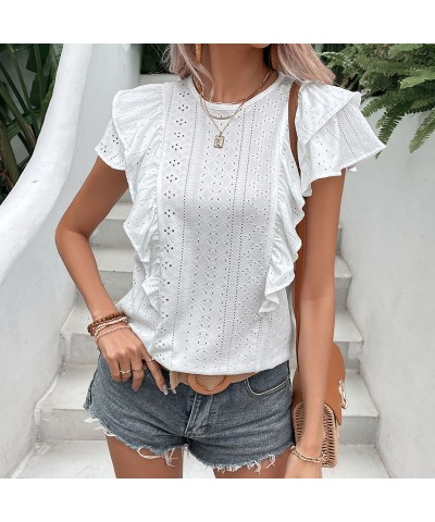 Elegante camisa casual blanca con volantes $28.21 Camisa de mujer