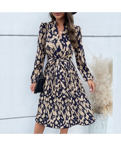 Elegante vestido de manga larga estampado plisado $48.23 Vestido