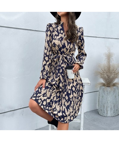 Elegante vestido de manga larga estampado plisado $48.23 Vestido