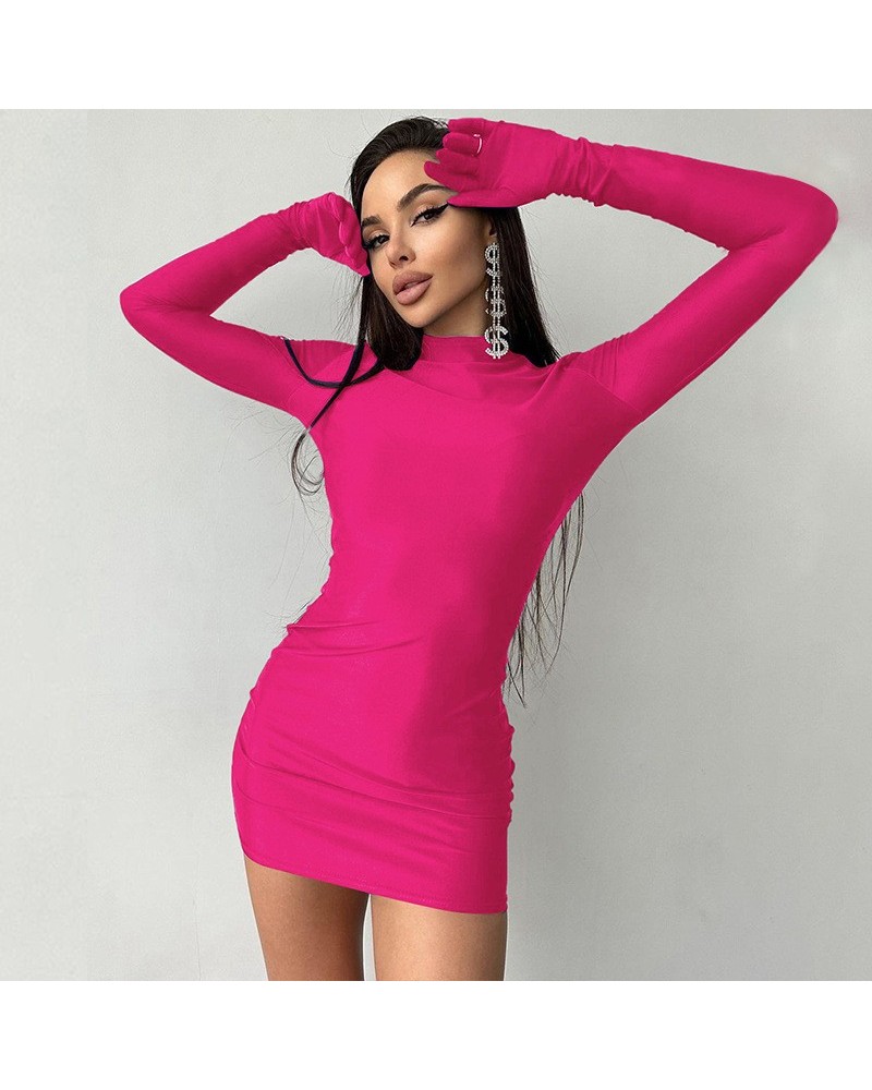 Vestido sexy de guante de manga larga con cuello redondo y ceñido a la cadera $20.60 Vestido