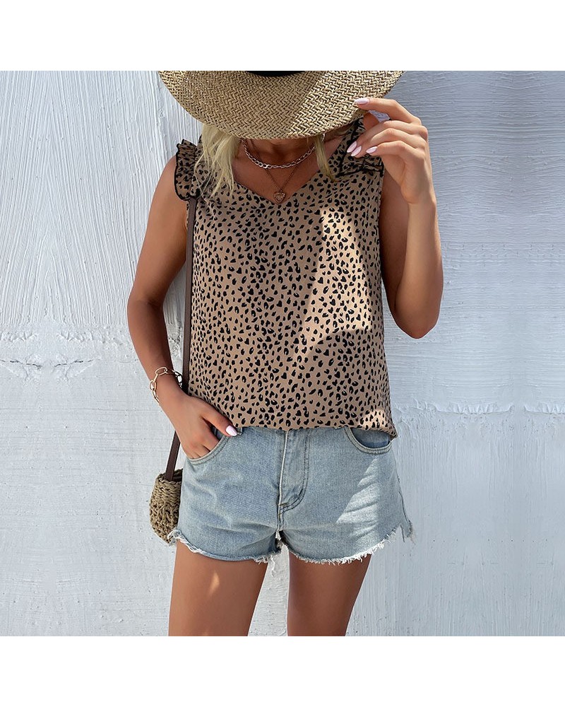 Top camisola elegante sin mangas con estampado de leopardo $20.36 Chalecos pequeños / tirantes / sujetadores