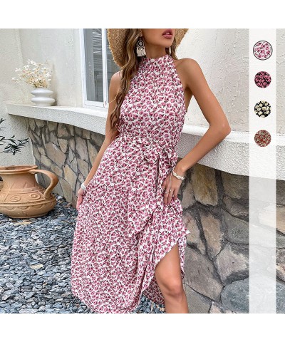 Vestido festivo con falda midi floral y cuello halter ajustado $43.06 Vestido