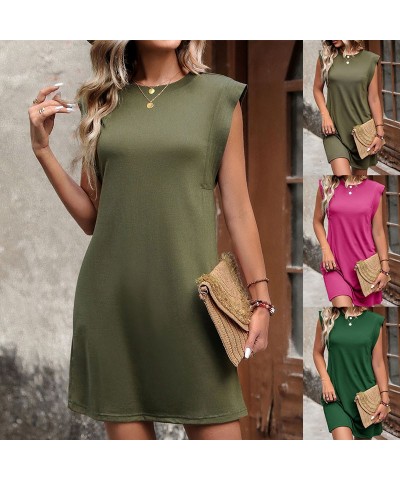 Vestido Temperamento Color Sólido Sin Mangas Vestido Camiseta $21.45 Vestido