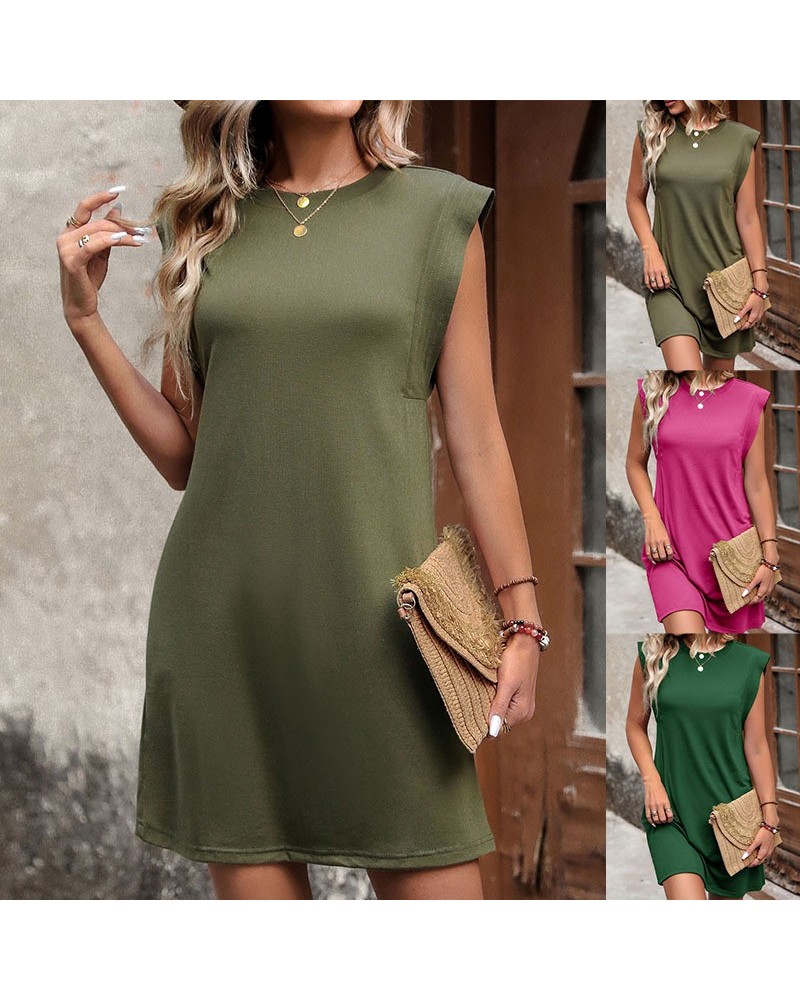 Vestido Temperamento Color Sólido Sin Mangas Vestido Camiseta $21.45 Vestido