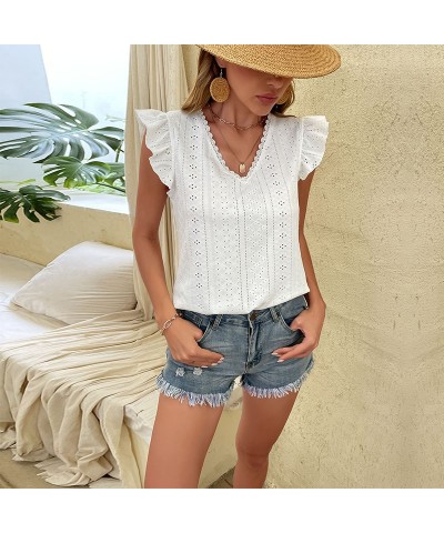 Camisa blanca de manga corta de encaje top de moda $28.21 Camisa de mujer