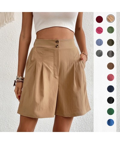 pantalones cortos de cintura alta de color sólido para mujer $20.15 Pantalones casuales