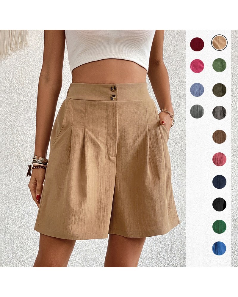 pantalones cortos de cintura alta de color sólido para mujer $20.15 Pantalones casuales