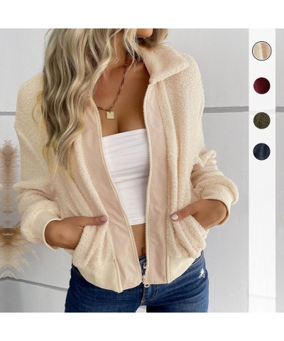 Elegante chaqueta sherpa de solapa de manga larga de color sólido $39.65 Suéteres y suéteres para mujeres