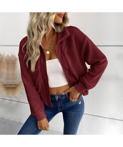 Elegante chaqueta sherpa de solapa de manga larga de color sólido $39.65 Suéteres y suéteres para mujeres