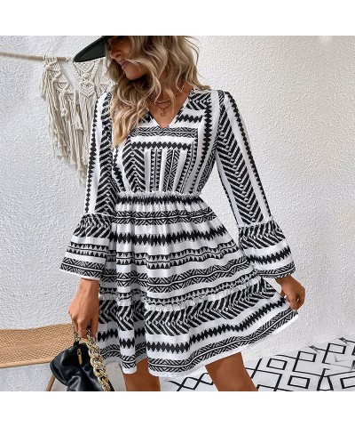 Falda corta para mujer, vestido estampado de manga larga para vacaciones a la moda $28.60 Vestido