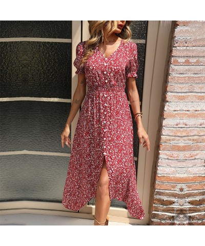 Vestido casual floral retro rojo irregular $38.06 Vestido