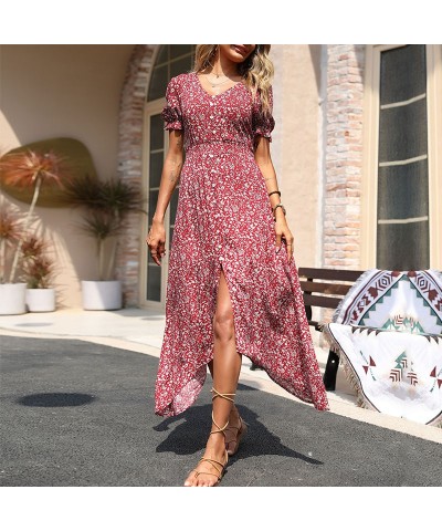 Vestido casual floral retro rojo irregular $38.06 Vestido