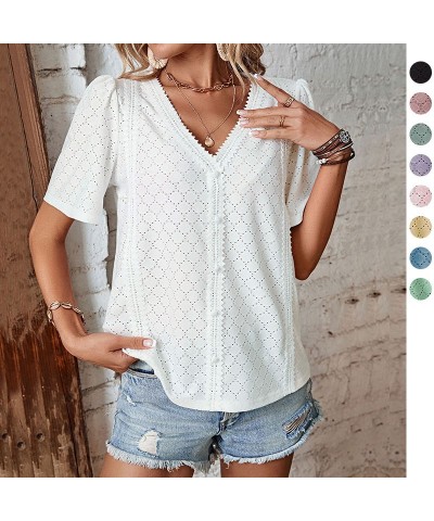 Elegante blusa blanca de manga corta $24.88 Camisa de mujer