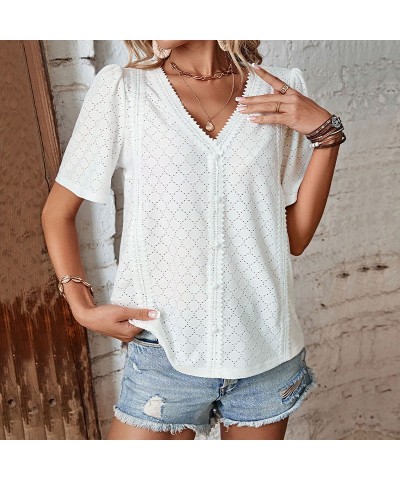 Elegante blusa blanca de manga corta $24.88 Camisa de mujer