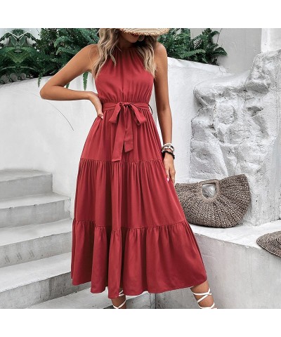 Vestido midi con cuello halter en color liso $46.16 Vestido