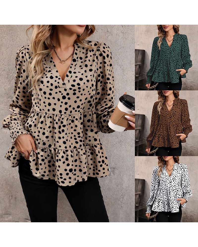 Elegante camisa de manga larga con estampado de leopardo $33.19 Camisa de mujer