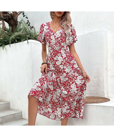 Vestido elegante estampado rojo de moda. $33.35 Vestido