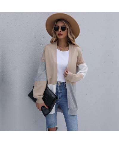 Chaqueta tipo cárdigan de punto larga y holgada con bloques de color $34.94 Suéter femenino