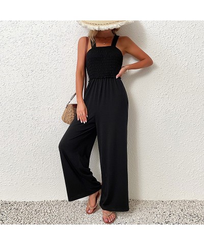 Mono con tirantes mono holgado negro de pierna ancha $32.76 Pantalones casuales