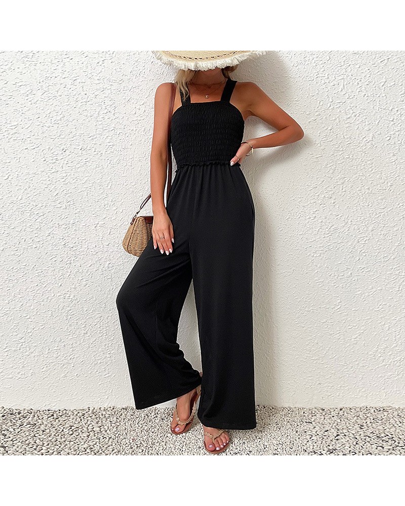 Mono con tirantes mono holgado negro de pierna ancha $32.76 Pantalones casuales